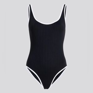 SOLID & STRIPED Anne-Marie Ribbed One Piece in Noir / Optic White